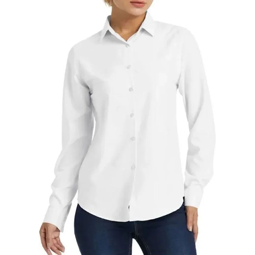 NWT Womens Ruisin Button Down Solid White Easy Care Button Down Shirt - Sz M
